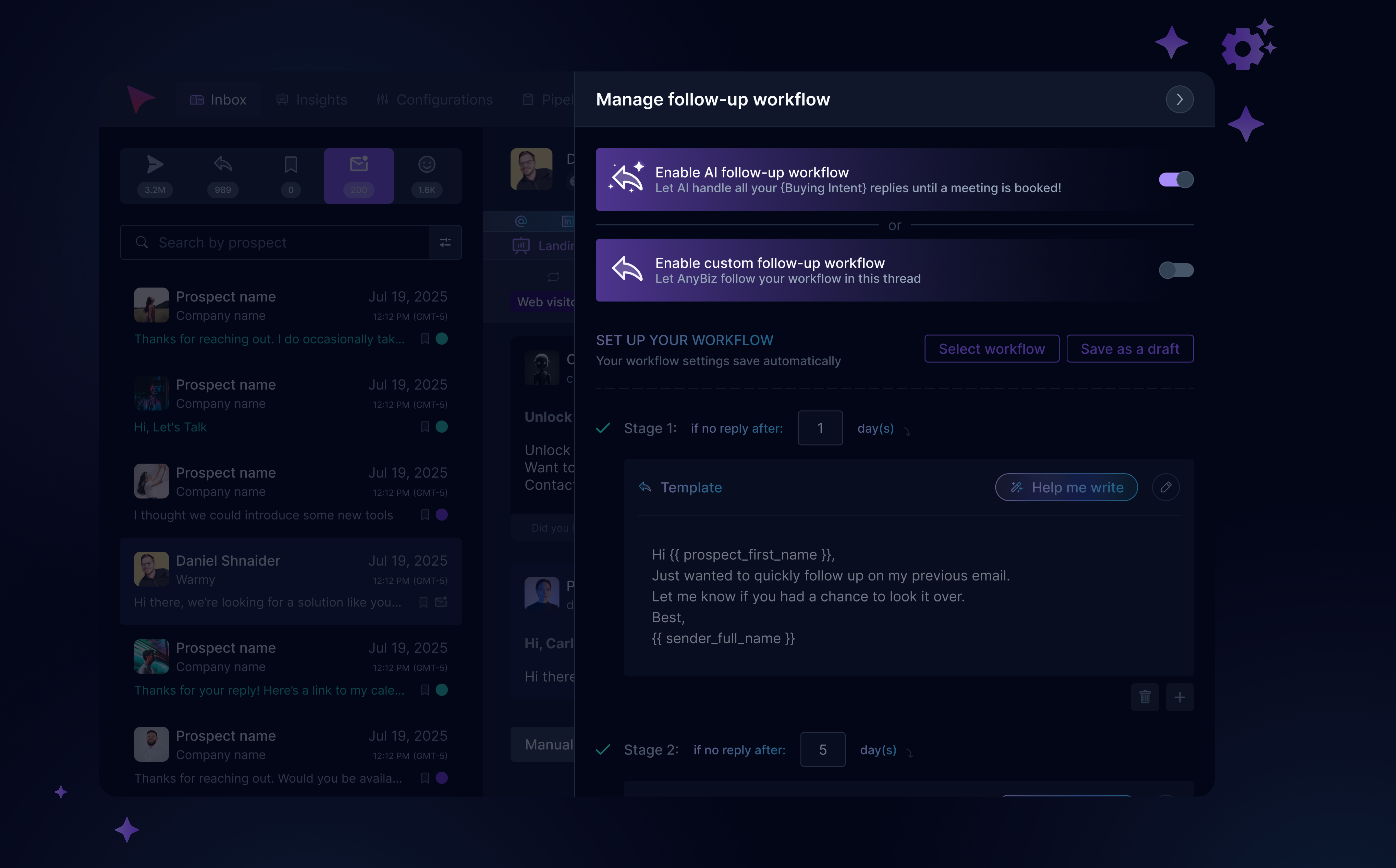 Anybiz - Smart Automated Follow-Ups. Enhanced by AI ai ai channel crm dashboard saas smart automated follow ups ui ux