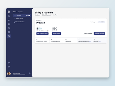 Billing & Payment / Plan Management ui ux web design