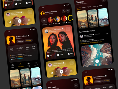 Social Media Mobile App clean comment creator dark design systems discover explore feed figma followers likes media minimal mode modern profile reels share social stories