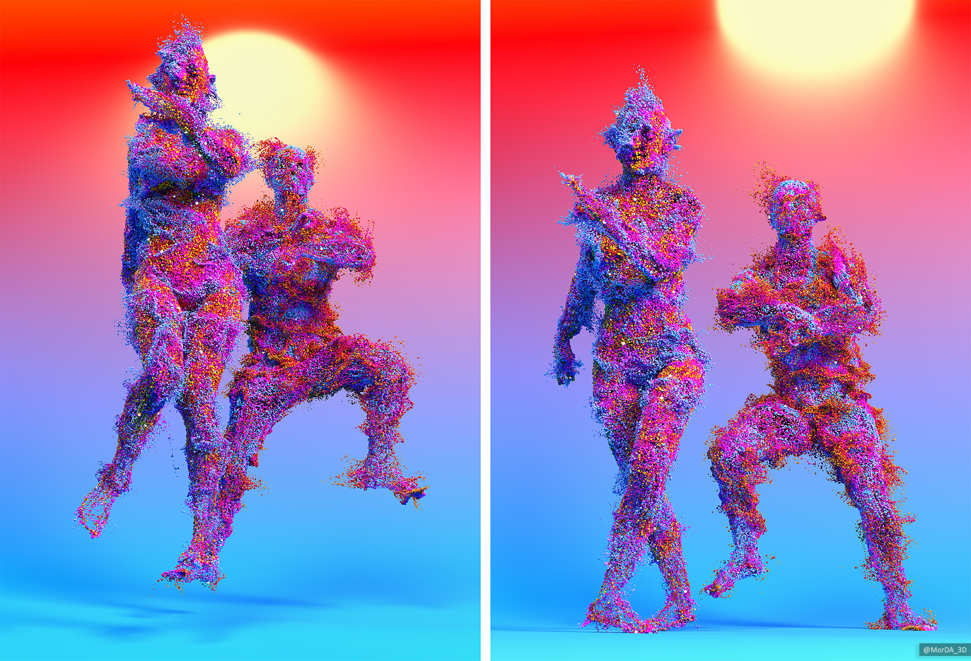 Funny Dancing Couple 3d animation houdini particles
