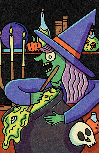 The Witch’s Kitchen illustration risograph texture