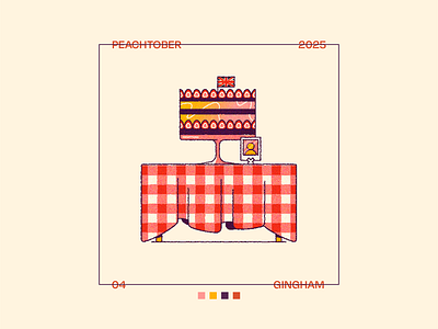 Peachtober Day 4: Gingham 2d baking cake challenge dessert gingham illustration peachtober table