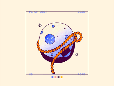 Peachtober Day 9: Rope 2d design illustration lasso love moon night rope sky