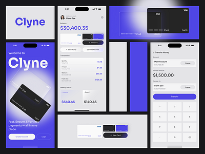 Clyne – Mobile Payment Dashboard Concept bank bento blue creditcard finance financeapp fintech gray mobile payment paymentapp ui ux