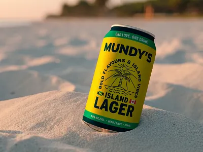 Mundy's Island Lager beach beer brewery craft beer island jamaica label lager packaging palm tree sand sunset yellow