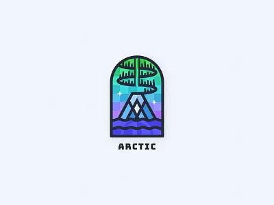 Arctic Badge arctic aurora badge clean crest design environment frozen ice iceberg illustration logo northern lights ocean outdoors sea simple stained glass vector wilderness
