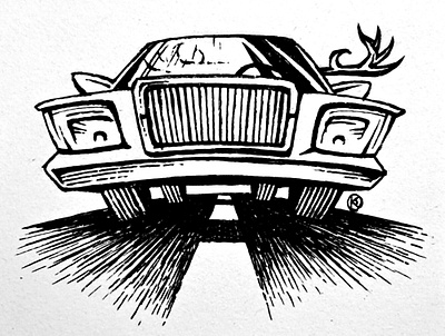 Inktober 2025 #5: deer black and white car cartoon inktober portrait