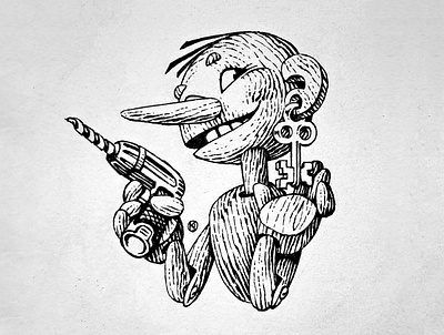 Inktober 2025 #6: pierce black and white cartoon illustration inktober pinocchio