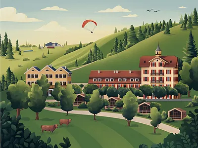 Hotel Complex Illustration black branding design illustration logo t shirt t shirt design tee textile ui