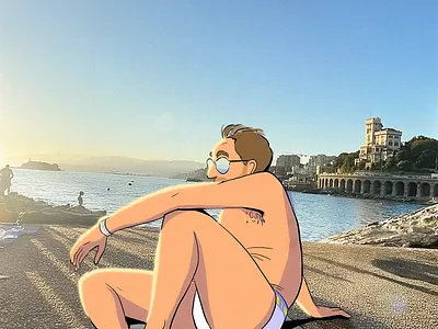 Sunset beach colour design drawing illustration italy style summer sun