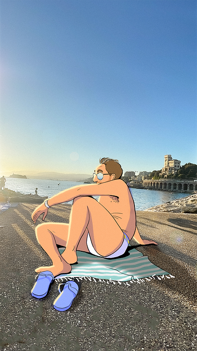 Sunset beach colour design drawing illustration italy style summer sun