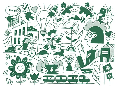 ✏️🌎✏️ art bikes character drawing green halftones illustration scene sustainability