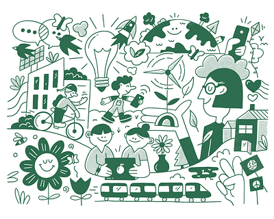 ✏️🌎✏️ art bikes character drawing green halftones illustration scene sustainability