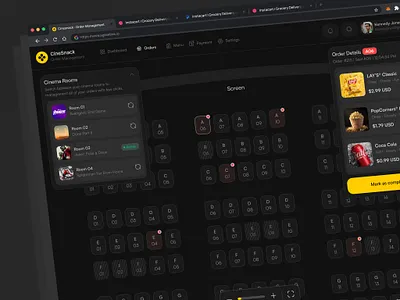 Cinema Snack Ordering: Seamless In-Seat Experience booking booking service cinema design movie ordering snacks tickets ui ux web app