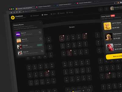 Cinema Snack Ordering: Seamless In-Seat Experience booking booking service cinema design movie ordering snacks tickets ui ux web app