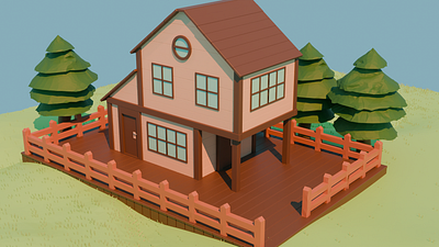Casa de madeira 3D 3d blender casa game art low poly madeira