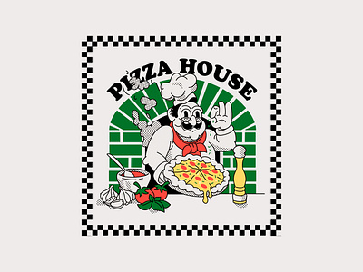 Pizza box design cartoon logo character design illustration vector