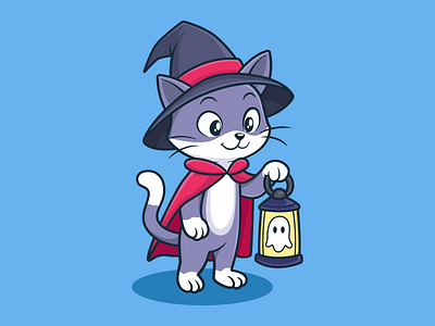 Cute witch cat holding a lantern adobe illustrator branding cat cat character cat holding lantern character cute cat cute halloween cute kitty design graphic design halloween halloween cat illustration kitty lantern logo vector witch witch cat