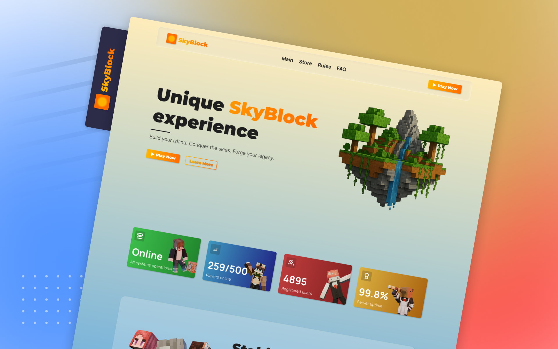 Minecraft SkyBlock Landing Page - Server UI Concept branding design graphic design minecraft skyblock ui web