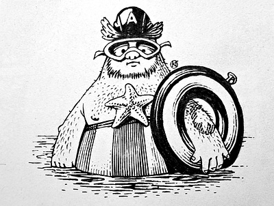 Inktober 2025 #7: starfish black and white caricature cartoon illustration inktober