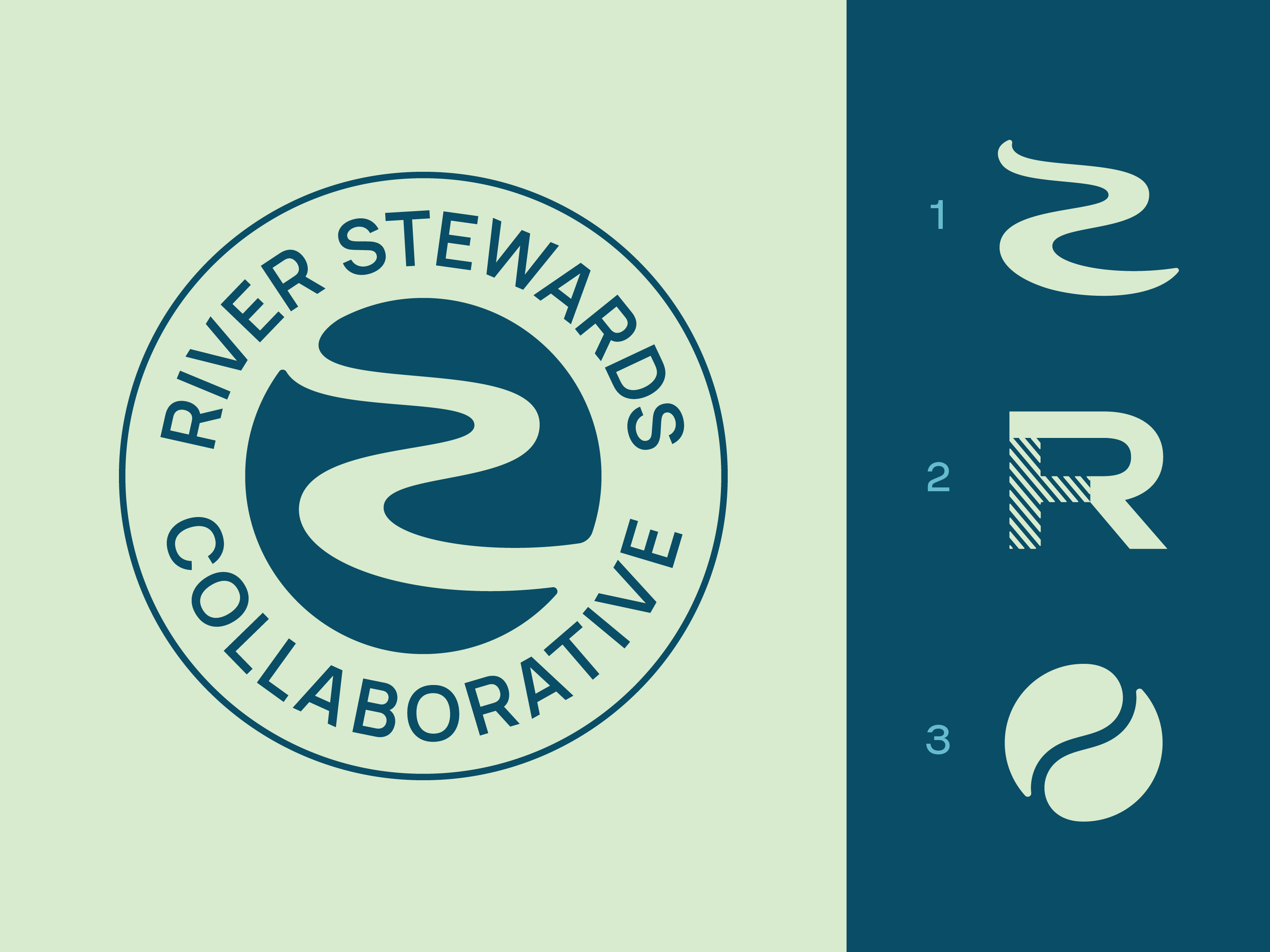 River Stewards Brand Identity brand branding circle circular graphic design identity letter r logo nature outdoors river stream symbol