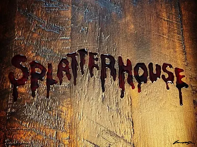 Splatterhouse logo [out of fake blood] arcade blood friday the 13th horror jason voorhees namco splatterhouse