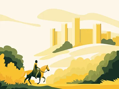 Fantasy Castle Landscape Illustration deco & Medieval Art art artword book castle concept deco digital environment fantasy home horse illustration kingdom landscape minimalism rider story storybook vector