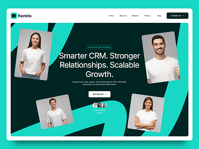Kentrix CRM — About Us Page 3d animation branding design figma graphic design illustration logo motion graphics typography ui ux vector