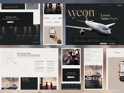 Tycon Aviation • Luxury Flight Booking Website Design aviation website booking platform branding dark theme dribbble daily inspiration flight booking landing page luxury ui ux modern web design private jet redesign responsive travel agency travel booking trending ui web design website design wingly