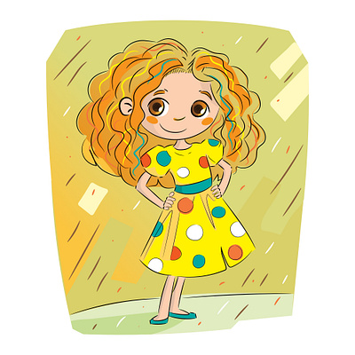 Cute Curly-Haired Girl in Polka Dot Dress Illustration clipart cute character vector character vector illustration