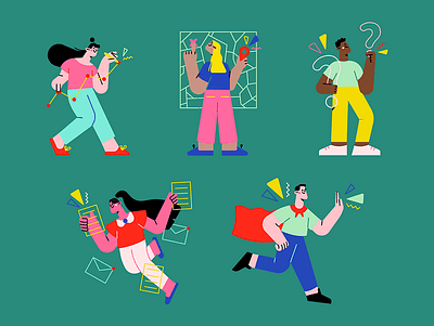 Characters illustrated for Spotify app branding design graphic design illustration logo typography ui ux vector