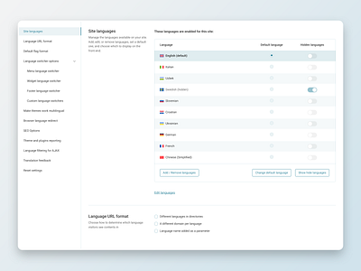 Site Languages Settings graphic design ui ux