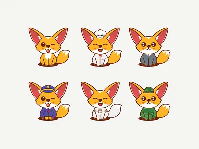 Cute Fennec Fox Mascots with costume animal branding fennec fox graphic design mascot ui