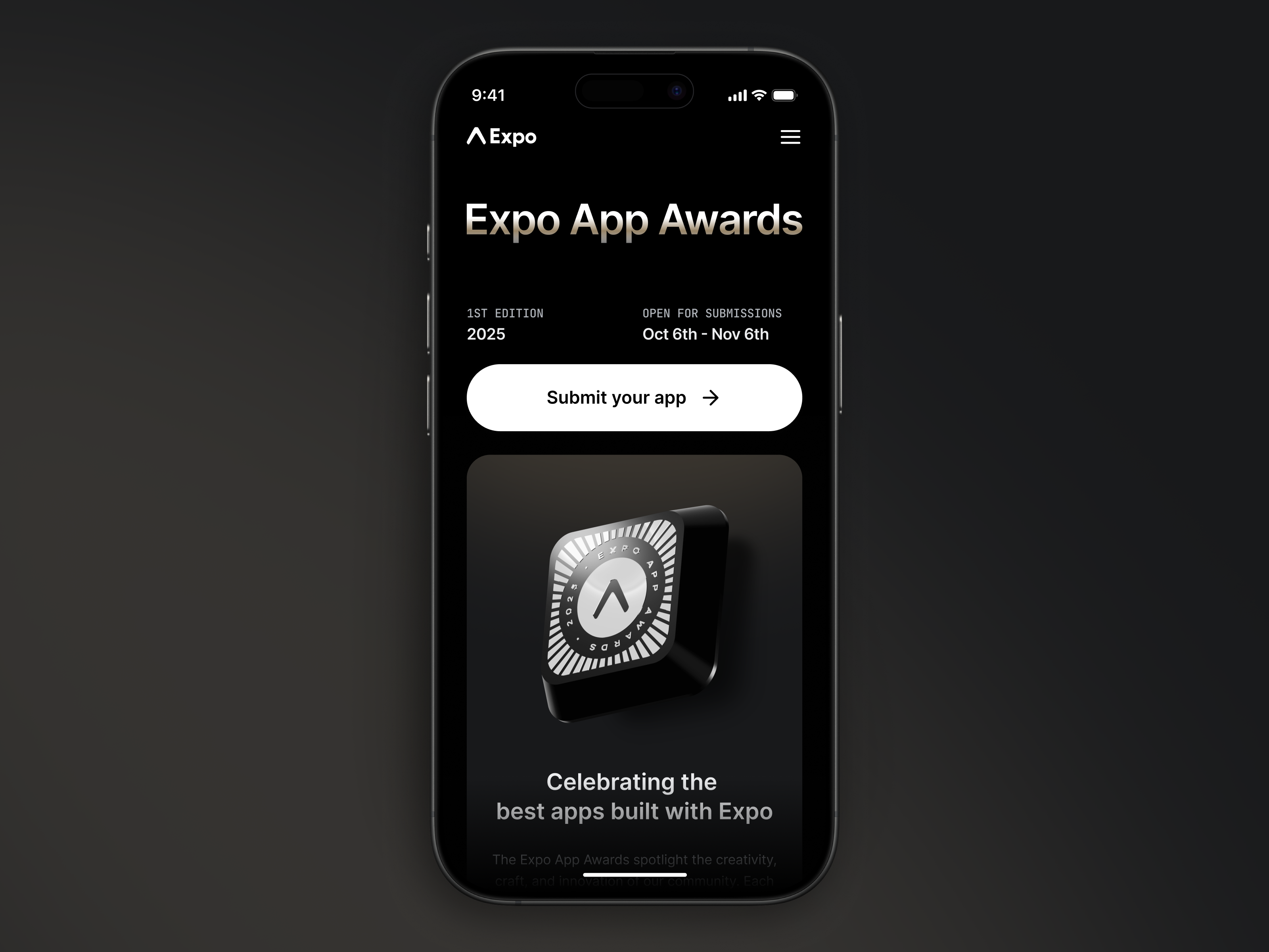 Expo App Awards awards dark mode gold layout showcase web web design
