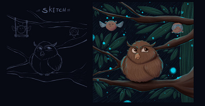 Owl 2d baby illustration children illustration procreate