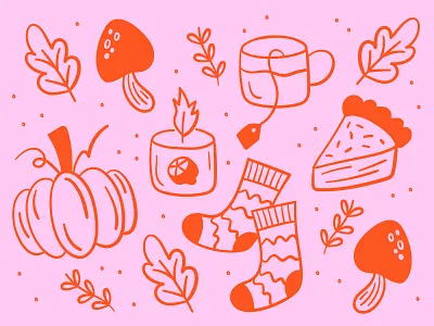 Unsplash | Fall doodles 🍂 colorful digital illustration doodles doodles illustration fall graphic design illustration illustrator pattern design pie pumpkin surface pattern design tea vector