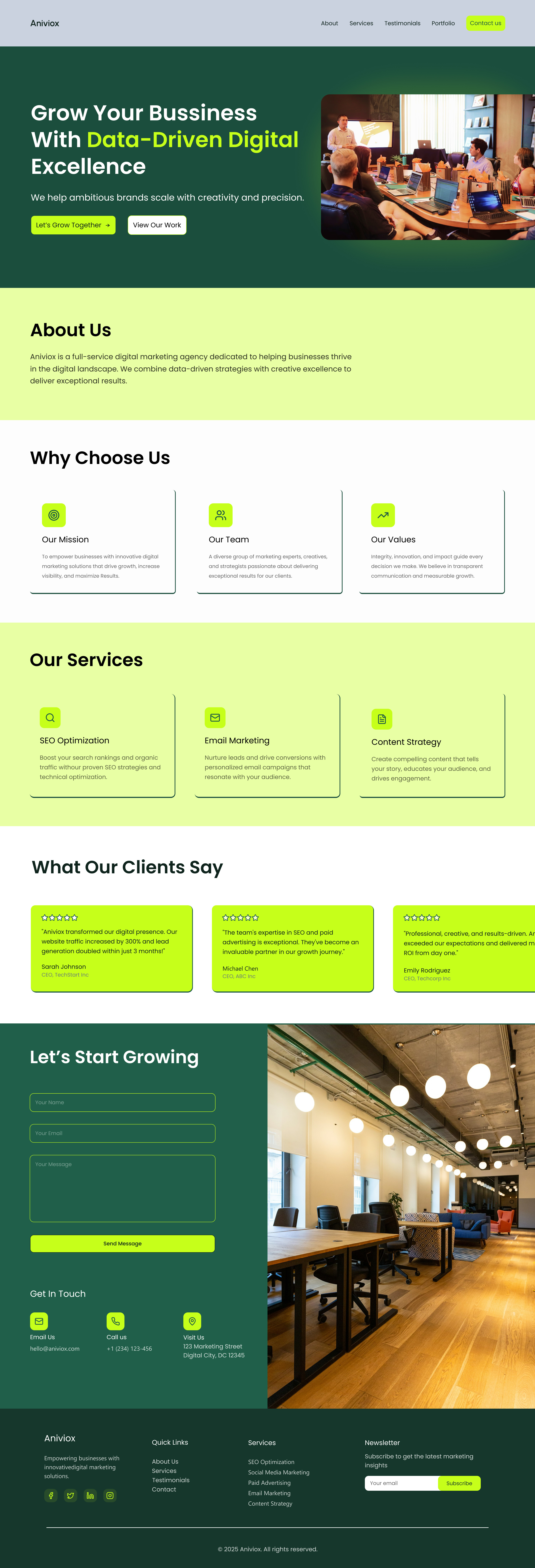 Modern Digital Marketing Landing Page Concept for Aniviox adobe xd creativeui design digitalmarketing dribble figma interface design landingpage ui uiux ux