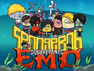 Spongebob EMO 🖤🎶🎸☠️ bikini bottom branding cartoon character cute doodle fanart flat icon illustration logo movie nickelodeon ocean sea spongebob spongebob emo spongebob squarepants