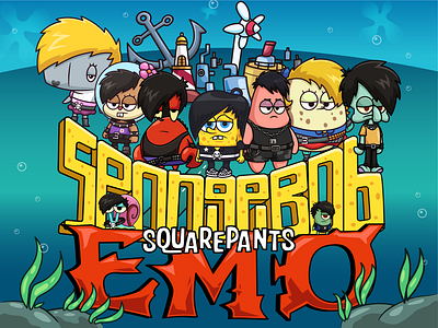Spongebob EMO 🖤🎶🎸☠️ bikini bottom branding cartoon character cute doodle fanart flat icon illustration logo movie nickelodeon ocean sea spongebob spongebob emo spongebob squarepants