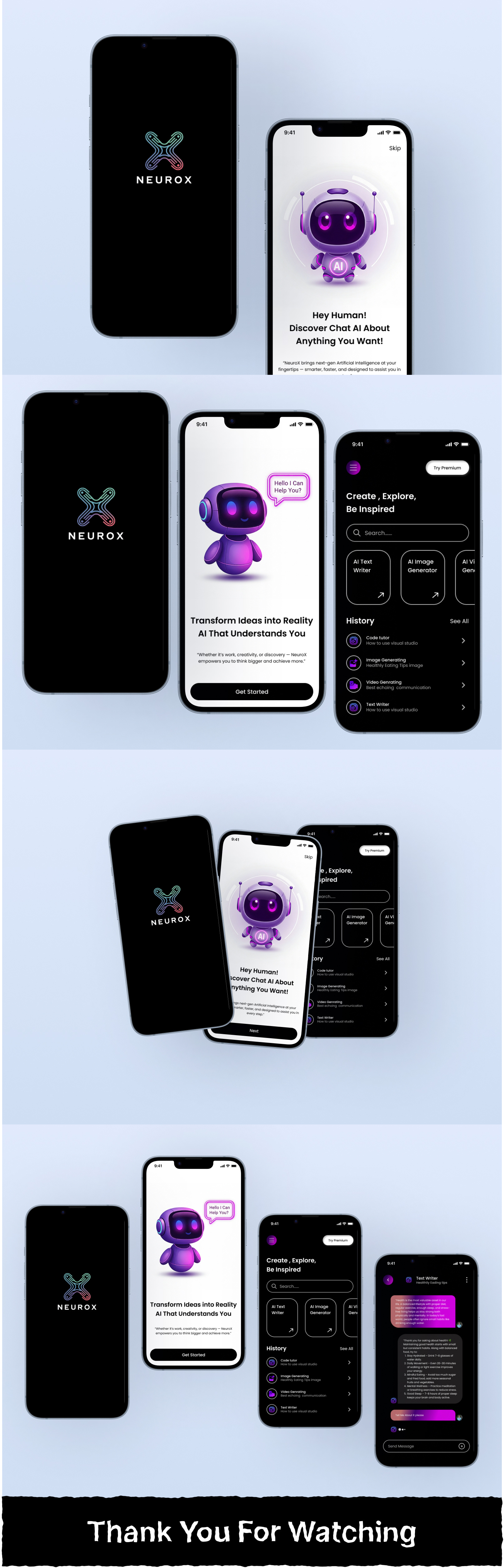 Neurox – AI Assistant App UI 3ddesign aiappdesign aiassistant appconcept chatbotapp creativedesign dailyui darkmodedesign designinspiration dribbbledesign futuristicui lightmodeui mobileappui neonui neurox uidesign uxdesign