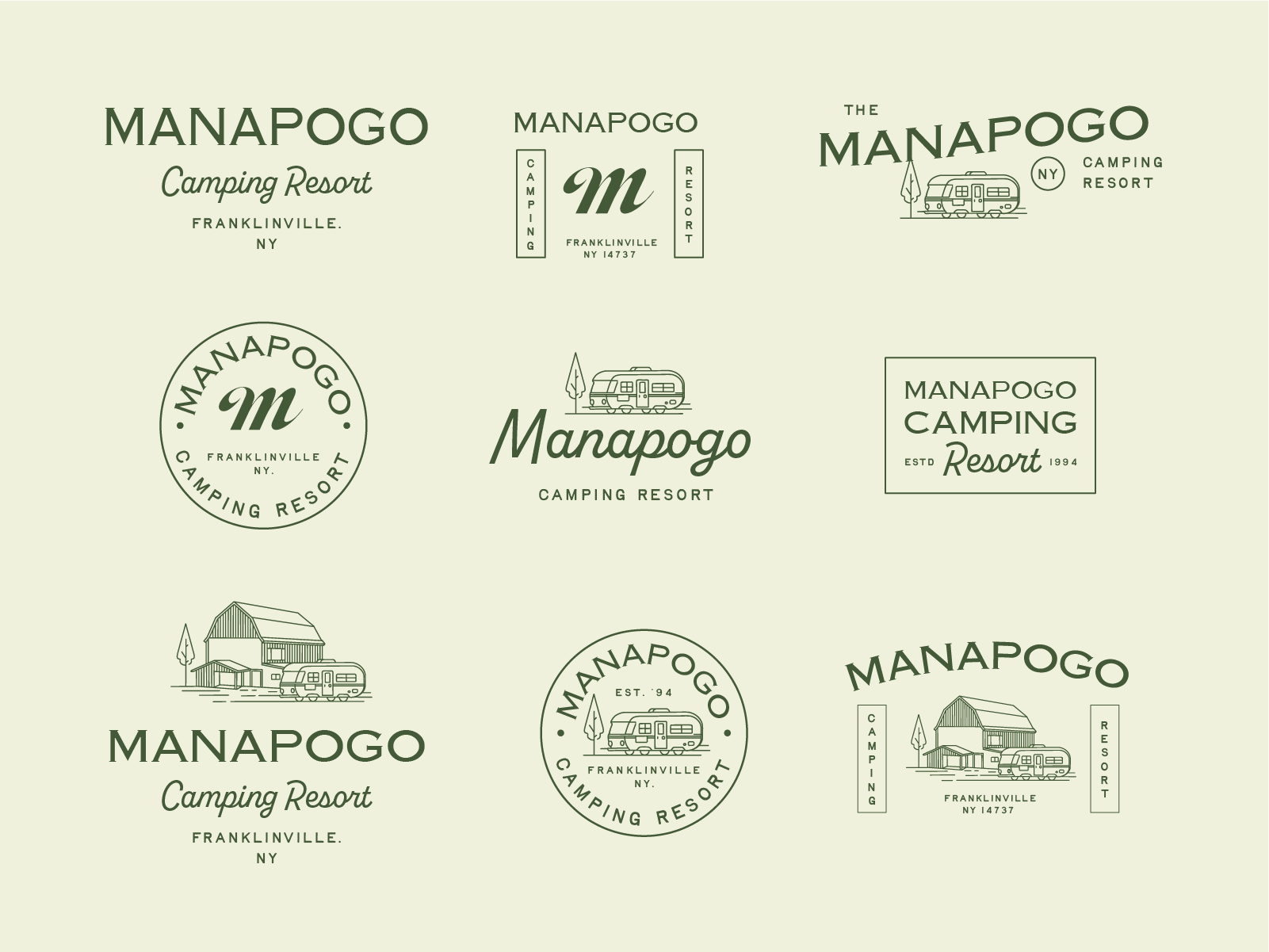 Manapogo Campground: Unused Draft 2 apparel badge badge logo brand identity branding camping logo camping van geometric graphic design illustration line line logo lineart logo merchandise minimal minimal branding monoline outdoor logo outdoors