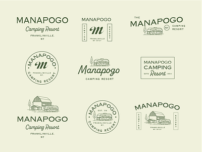 Manapogo Campground: Unused Draft 2 apparel badge badge logo brand identity branding camping logo camping van geometric graphic design illustration line line logo lineart logo merchandise minimal minimal branding monoline outdoor logo outdoors
