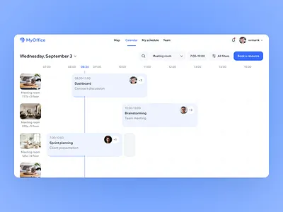 Office resource booking calendar design 🗓️ b2b product booking app calendar design clean design dashboard design meeting room booking minimal design office booking productivity app resource management saas ui design ux design web app workplace app