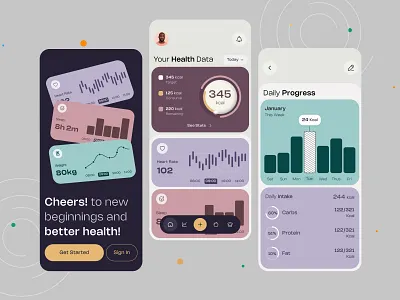 Health & Fitness Tracking Mobile App Design activity tracker app design app interface design fitness app fitness goals fitnesstracker health app health tech health tracker ios app mobile app design mobile ui modern ui product design ui design ui inspiration uiux uiux design wellness app