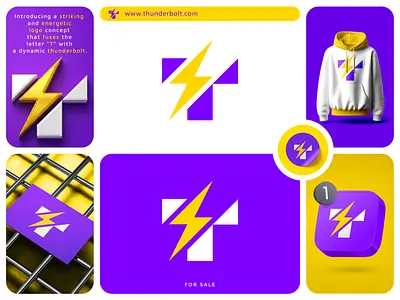T + Thunderbolt - Bold Modern Logo Design bolt logo branding energy logo geometric logo icon innovation logo lightening bolt logo logodesign minimal logo modern logo power logo print speed logo sports logo t tech logo thunder logo thunderbolt logo tlogo
