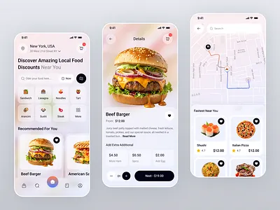 Food delivery app app design applicatoin design card delivery app details food food app ios app map mobile mobile app ui ux