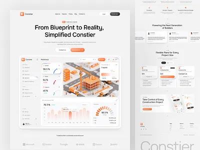 Constier - Construction Landing Page 3d analytics animation clean company profile construction full page graphic design landing page marketing monitoring motion graphics orenji projects responsive saas safety ui website zarpixel