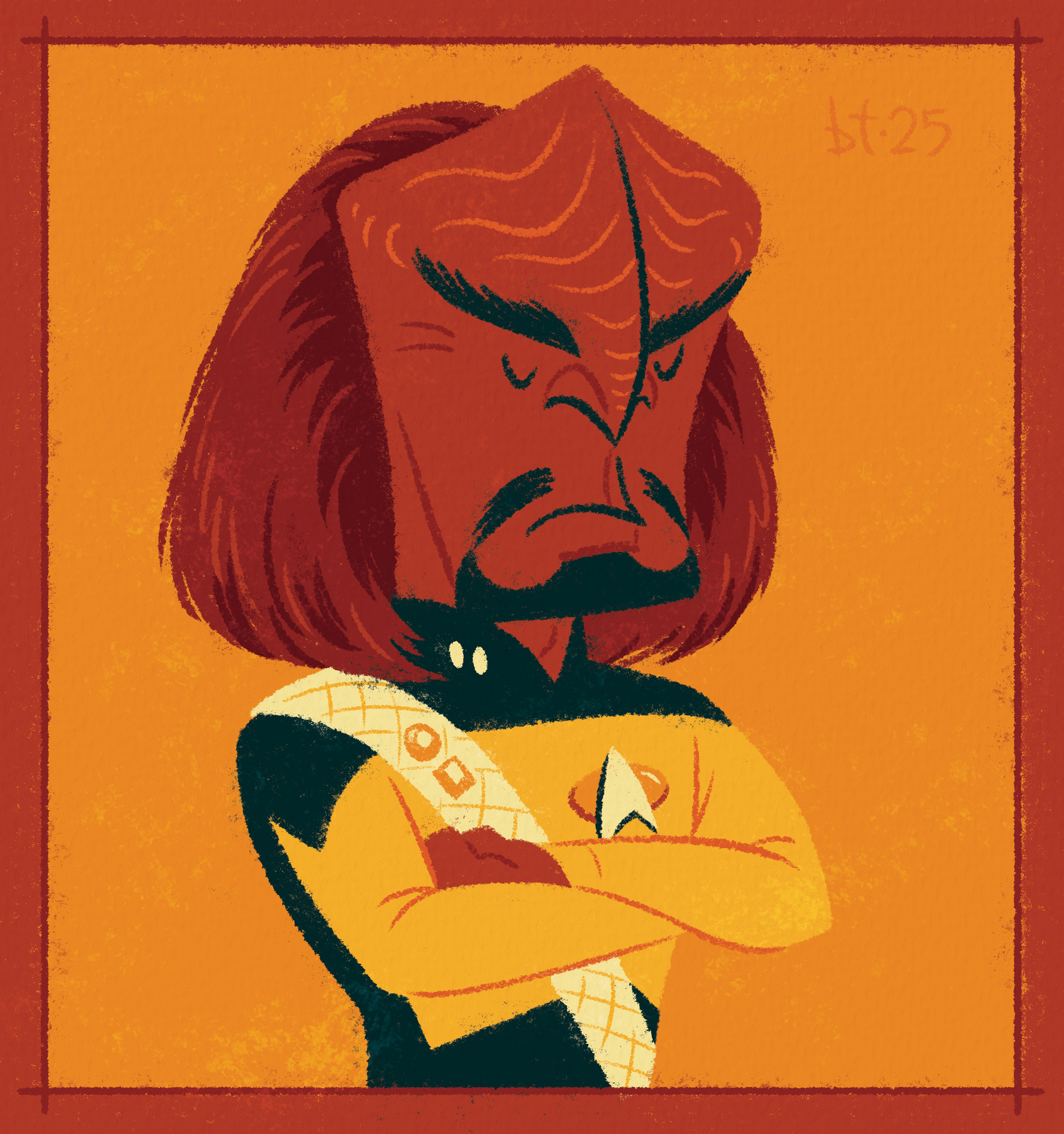 Son of Mogh alien character design digital illustration enterprise illustration klingon lieutenant worf lt worf michael dorn mid century retro sci fi science fiction star trek star trek the next generation star trek tng starfleet warrior worf