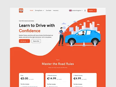 Online Driving School creative design driving school e learning e learning website education website figma design homepage design interface design landing page learning platform learning website modern website ui design ux design web design website concept website ui