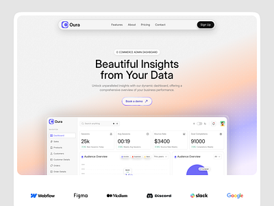 Oura – E-commerce Admin Dashboard Landing Page Design app interface product service startup ui ux web